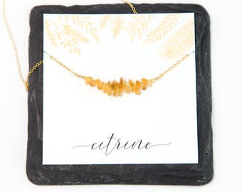 Yellow Citrine Crystal Necklace, November Birthstone Birthday Gift, Protection Energy Gift, Beaded Gemstone Bar Choker, Christmas Gift Teen