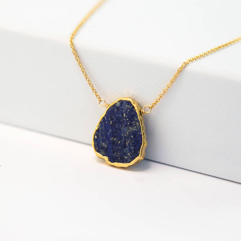 Lapis Lazuli Necklace, September Birthstone, Gemstone Slice Pendant Necklace, Layered Necklaces, Boho Jewelry, Birthday Gift, NK-VS image 1