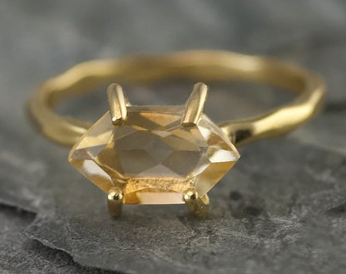 Yellow Citrine Ring Gold, November Birthstone Ring, Stackable Birthstone Ring, Marquise Ring, Prong Set Ring, Dainty Ring, RG-MQ