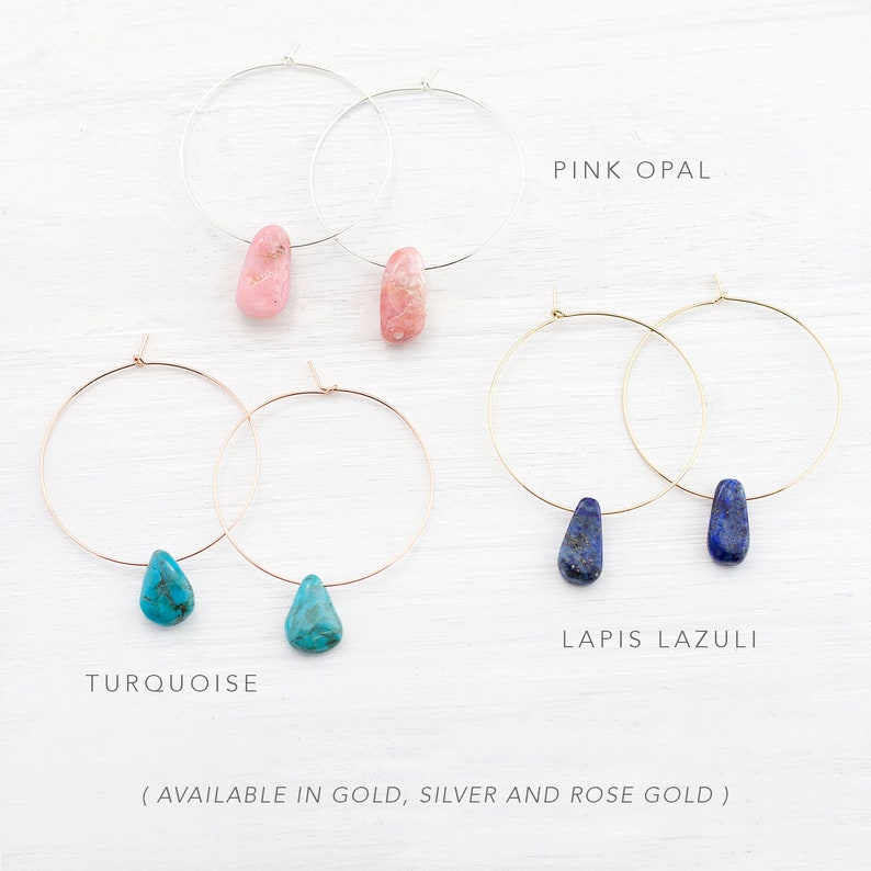 Lightweight Gemstone Hoops, Lapis Lazuli Earrings, September Birthstone, Something Blue, Gifts for Bridesmaid, Statement Earrings, HP-PS image 2