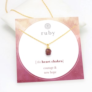 Natural Ruby Crystal Necklace, Confidence & Empowerment Necklace, July Birthstone Ruby, Heart Chakra  Raw Crystal Gift, Dainty Boho