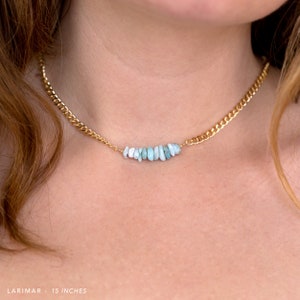 Real Turquoise Bar Choker, Chunky Layering Statement Necklace, Thick Gold Cuban Curb Link Chain, Beaded Raw Crystal December Birthday Gift image 3