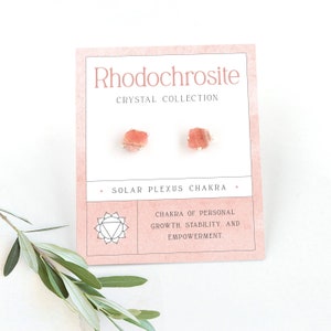 Raw Pink Rhodochrosite Crystal Stud Earrings in Sterling Silver Claw Prong Setting, Perfect Birthday Gift for Teen Girl, Chakra Crystals