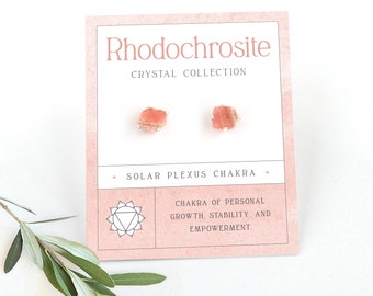 Raw Pink Rhodochrosite Crystal Stud Earrings in Sterling Silver Claw Prong Setting, Perfect Birthday Gift for Teen Girl, Chakra Crystals