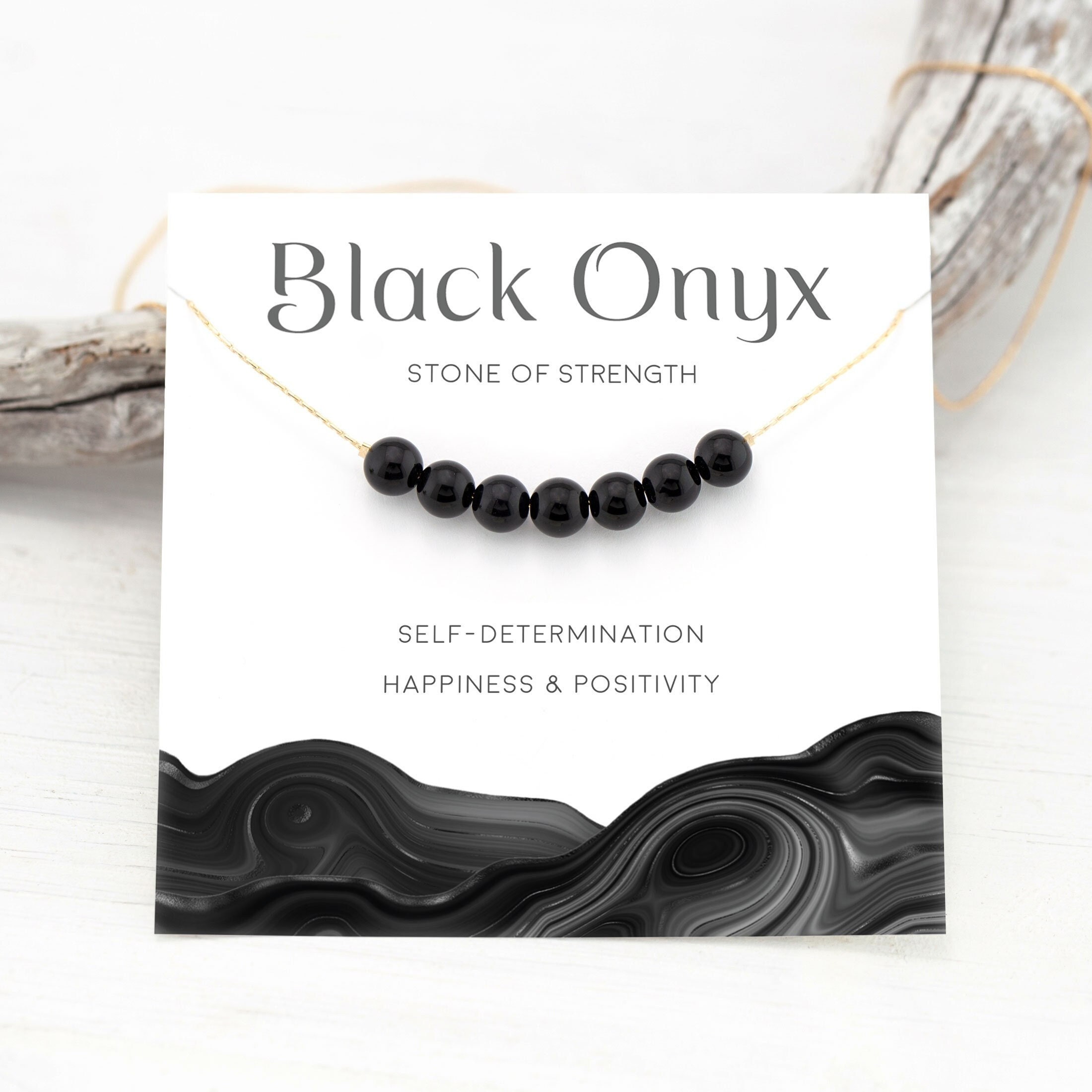 Necklace - Healing Stone on Quote Cards Black Onyx - Strength