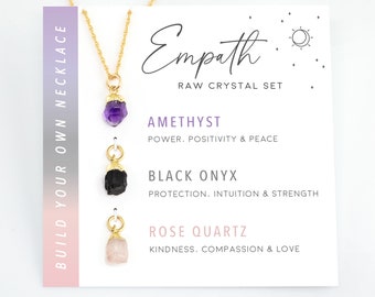 Gold Customizable Empath Protection Real Natural Crystal Set and 14k Gold filled Chain Necklace, Thoughtful Christmas gift for Best Friend