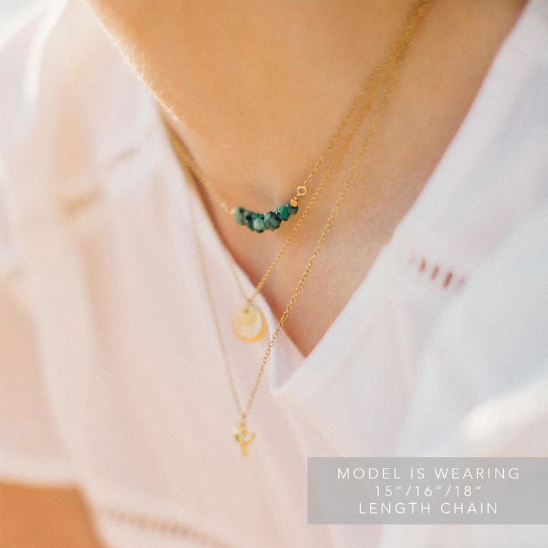 Natural Raw Emerald Bar Necklace, Gemstone Layering Necklace, May Birthstone Necklace, Delicate Necklace, Minimalist Bar Necklace, NK-RB image 3