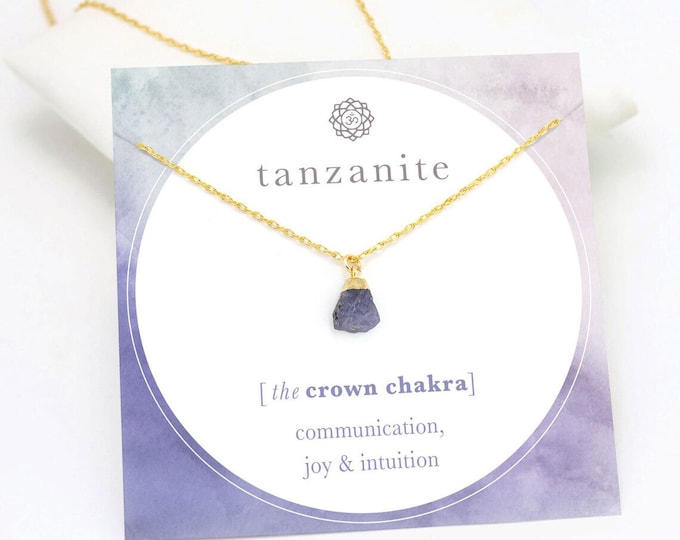 Natural Raw Tanzanite Crystal Necklace Pendant, Raw Rough Cut Dainty Crystal Pendant, Crown Chakra Crystal Jewelry, Trendy jewelry