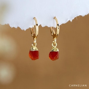 Raw Crystal Huggies Hoops Gold, Crystal Hoop Earrings, Birthstone Huggies, Charm Earrings, Tiny Dainty Small Hoops, Minimalist earrings image 13