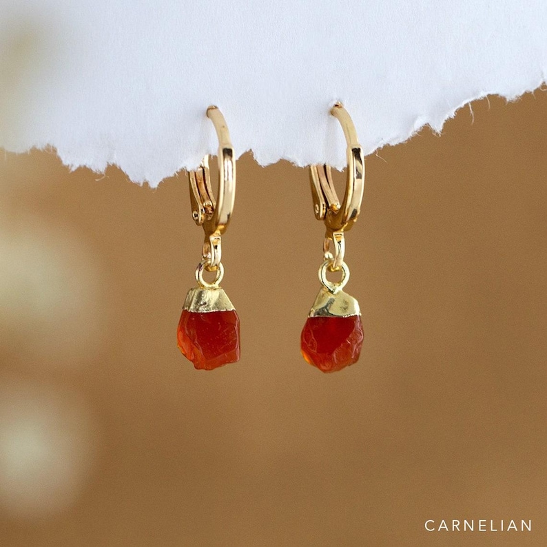 Raw Crystal Huggies Hoops Gold, Crystal Hoop Earrings, Birthstone Huggies, Charm Earrings, Tiny Dainty Small Hoops, Minimalist earrings image 13