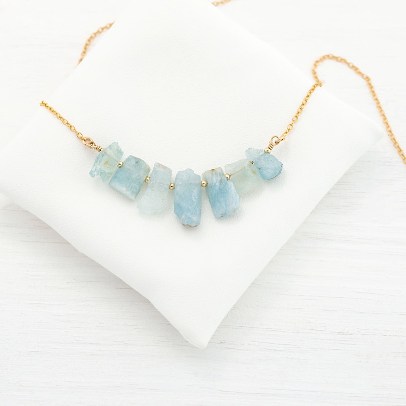 Very popular Raw Aquamarine Statement Necklace He Ranking TOP17 Birthstone Gift March