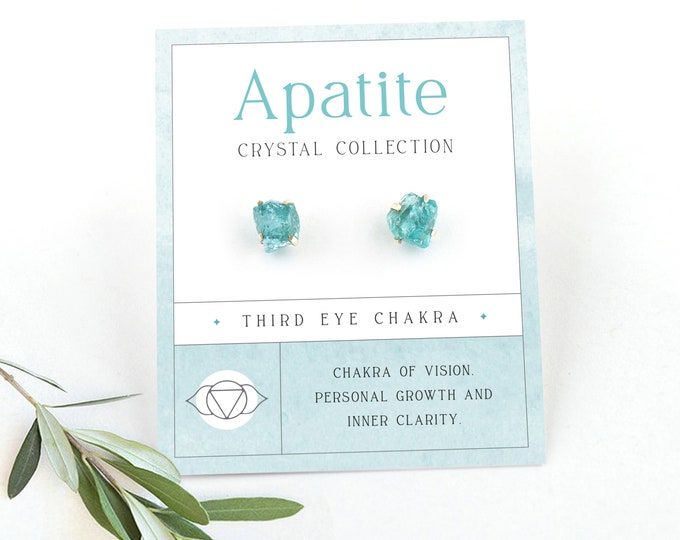 Raw Blue Apatite Crystal Studs, Rough Stone Earrings Silver, Third Eye Chakra Crystal Jewelry, Minimalist Gemstone Gift for Teenager