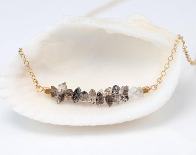 Raw Diamond Necklace, Herkimer Diamond Bar Necklace, Birthday Gift for Her, Raw Stone Necklace, Layering Necklace, Beaded Necklace, NK-RB