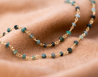 Green Raw Emerald Beaded Gemstone Choker Necklace Gold, Handmade Beaded Necklace, Delicate Dainty Layering Necklace, Boho Gemstone Jewelry