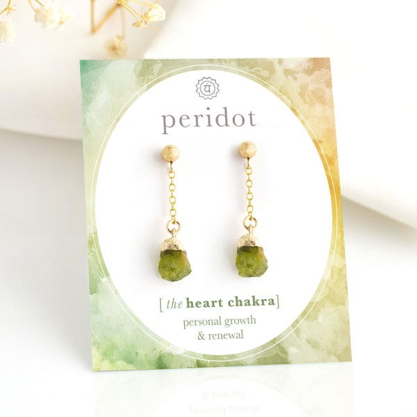 Summer Jewelry, Raw Peridot Crystal Earrings, August Birthstone Dangle Earrings, Leo Zodiac Earrings, Gold Post Chain Earrings Set