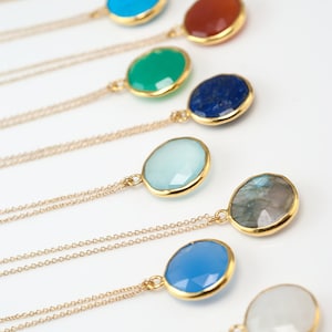 Gemstone Pendant, Gold Necklace, Everyday Layering Necklace, Bridesmaid Gift Ideas, Gold Framed Stone, Gift For Her, Round Gemstone