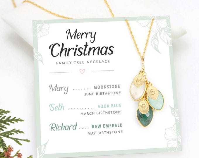 Personalized Christmas Gift Necklace, Meaningful Jewelry for Mom Necklace on Card, Custom Family Tree Necklace with Kid's Birthstone