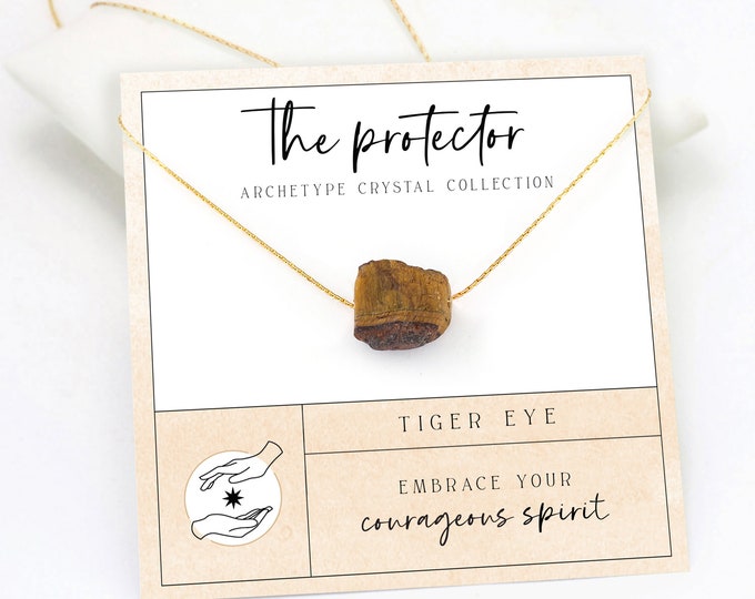 Raw Tiger Eye Necklace, Protection & Courage  Crystal Jewelry, Meaningful Gift for Her, Raw Crystal Layering Choker Natural Gemstone