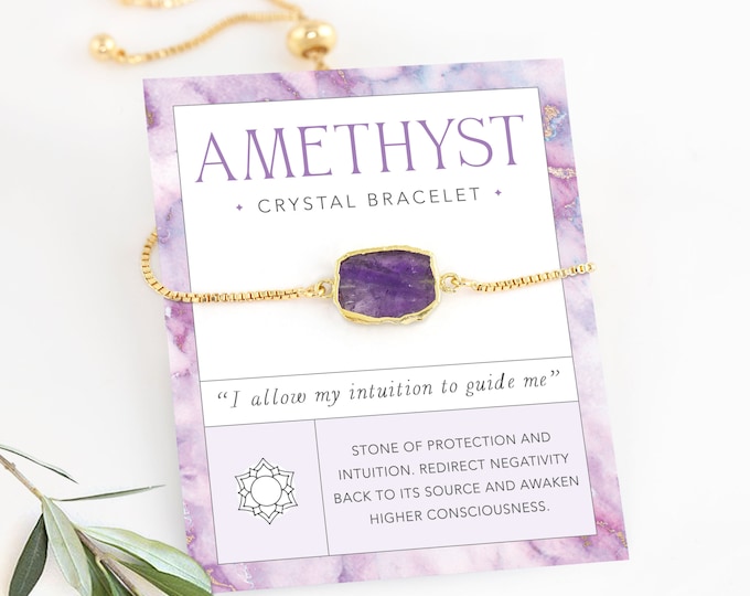 Purple Amethyst Bracelet, Amethyst Crystal Bracelet Gold, February Birthstone Bracelet, Positive Energy Crystal Jewelry, Intuition Gift