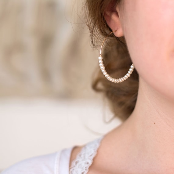 White Pearl Bead Modern Hoops White Pearl Bead Modern Hoops