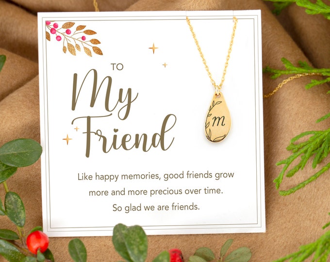 To My Friend Personalized Necklace Christmas Gift, Gift under 20, Gold Dainty Minimalist Custom Engraved Initial Necklace for Friend Girl