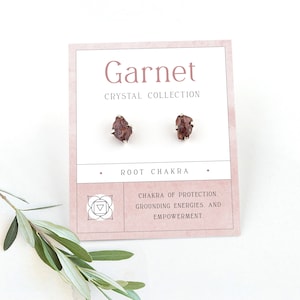 Natural Raw Chip Garnet Studs, Sterling Silver January Birthstone Stud Earrings, Root Chakra  Crystal Earring, Birthday Gift Under 30