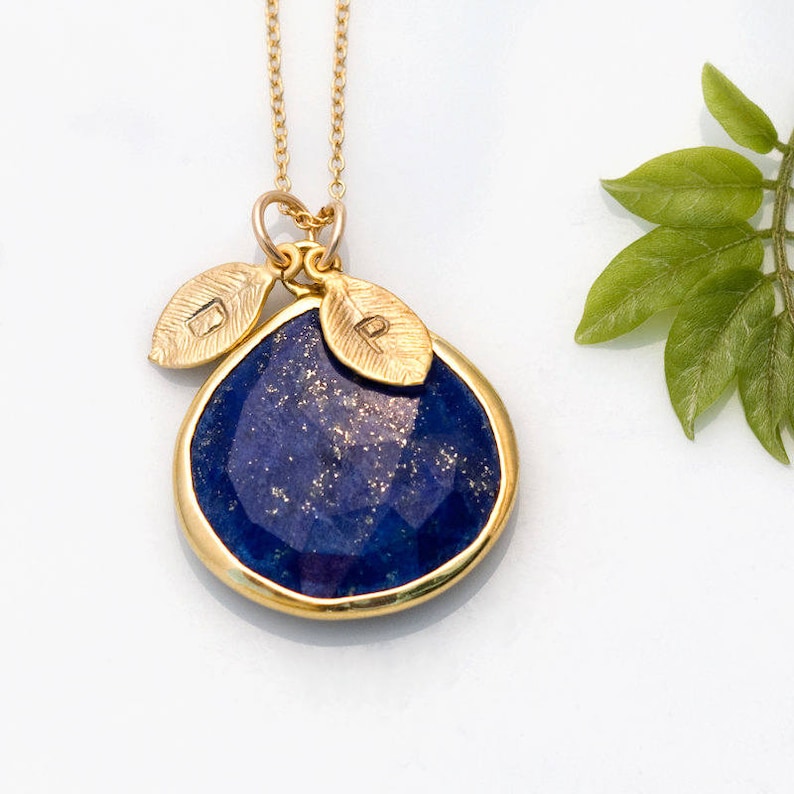 Lapis Lazuli Necklace Custom Stamped Initial Personalized image 1
