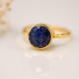 Navy Blue Lapis Ring Gold, September Birthstone Ring, Lapis Lazuli Gemstone Ring, Stacking Ring, Gold Vermeil Ring, Cocktail Ring image 1