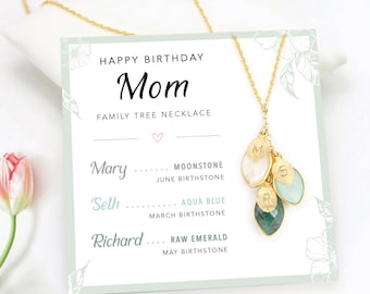 Personalized Birthday Gift Necklace, Meaningful Jewelry for Mom Necklace on Card, Custom Family Tree Necklace with Kid's Birthstone