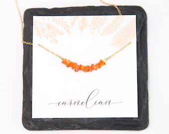 Raw Carnelian Crystal Necklace, Rough Raw Natural Gemstone Necklace, Confidence Crystal Jewelry Gift, Dainty Gold Filled Layering Choker