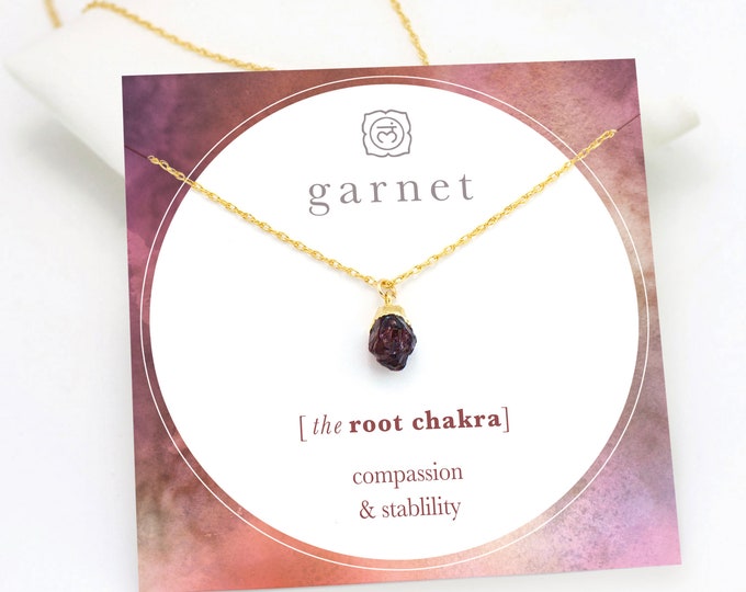 Tiny Raw Garnet Necklace, January Birthstone Necklace, Root Chakra  Crystals, Gift for Wife / Girlfriend, Everyday Layering Necklace