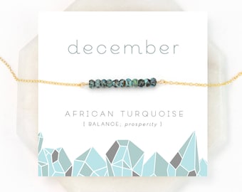 December Birthstone Necklace, African Turquoise Bar Necklace,  Gemstone Gift, Dainty Gold Necklace, Silver Blue Jewelry, NK-DB