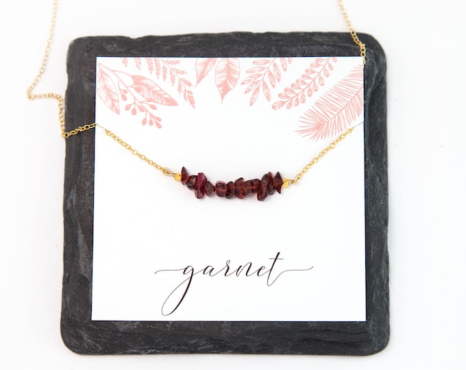 Natural Garnet Cluster Necklace, January Birthstone Gift, Gemstone Bar Necklace, Everyday Necklace, Graduation Gift, Gift Under 30, NK-RB