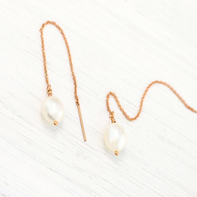 Dainty Pearl Drop Necklace, Minimalist Gold Filled Lariat, Bridesmaid Gift for Her, Rose Bridal Party Jewelry, Simple Layering Y Necklace image 8