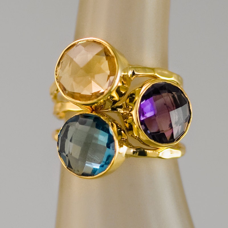 A Birthstone Stacking Mothers Memory Ring Set
