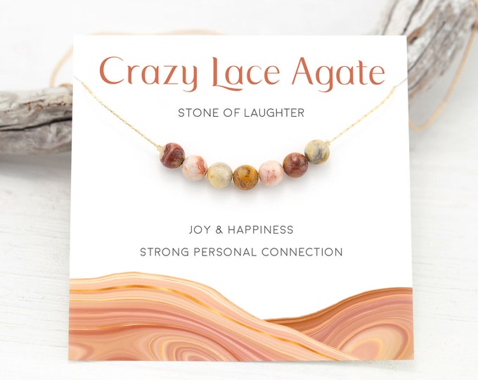 Crazy Lace Agate Necklace, Stone of Laughter Positivity Happiness Gift, Crystal Choker Necklace, Meaningful Gift for Best Friend / Sister