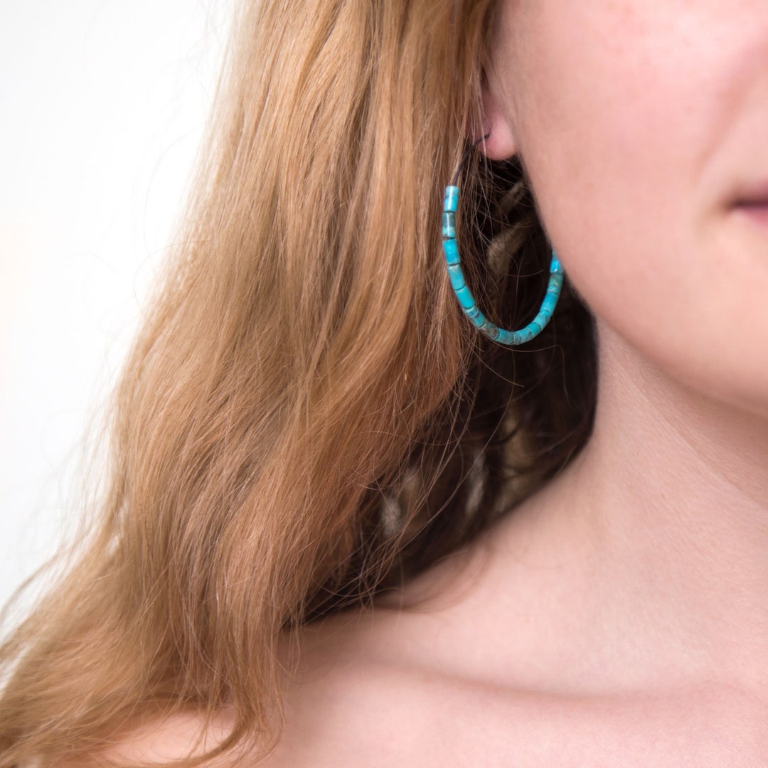 Turquoise Bead Hoops main image 1