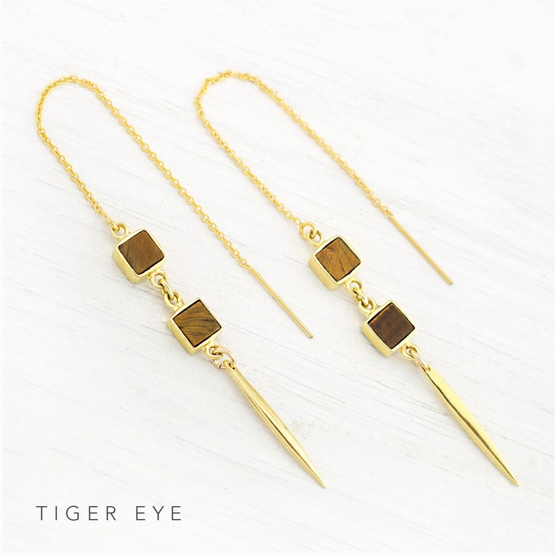 Modern Chrysoprase Spike Earrings Square Threader Earrings Etsy