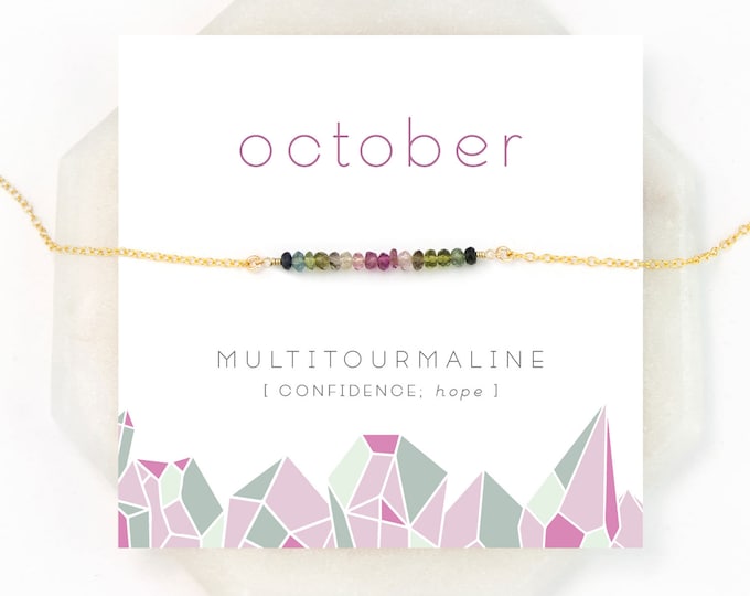 October Birthstone, Multi Tourmaline Minimal Necklace, Gift for Her, Watermelon Tourmaline, Ombre Jewelry, Dainty Gemstone Bar, NK-DB