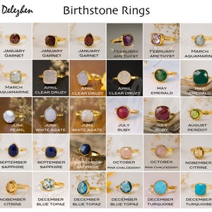 Puede incluir: Un gr&aacute;fico de anillos de piedras de nacimiento para cada mes del a&ntilde;o. Los anillos son de oro con piedras preciosas de diferentes colores. El gr&aacute;fico est&aacute; etiquetado con el mes y el nombre de la piedra de nacimiento.