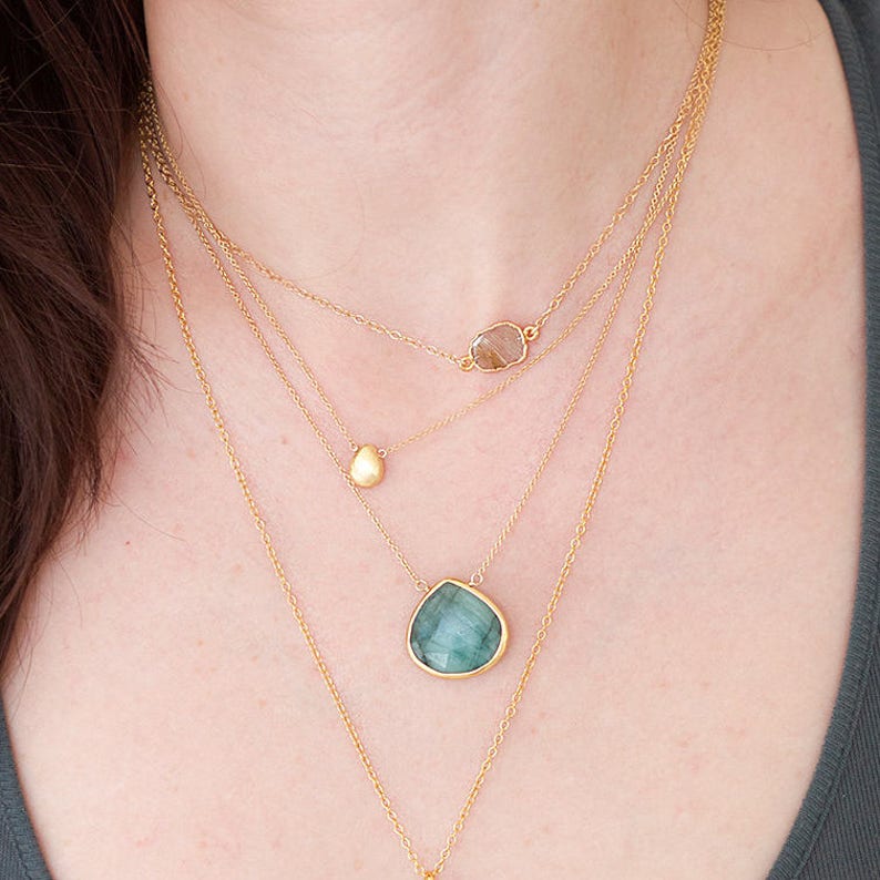 Raw Emerald Necklace, May Birthstone Necklace, Natural Gemstone Necklace, Gold Necklace, Green Emerald Necklace, Handmade Jewelry, NK-20 image 6
