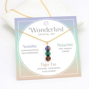 Colar Wanderlust, Presente de longa distância, Joias de verão, Joias de cartão de mensagem, Joias de presente de viagem, Conjunto de cristais, Joias de cristais, Presente de BFF