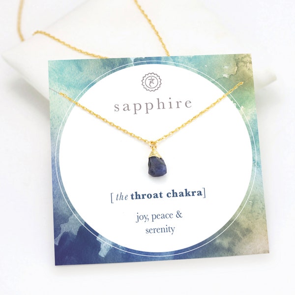 Raw Sapphire Necklace, Throat Chakra September Birthstone Genuine Gemstone, Wisdom Gift Necklace, Blue Sapphire Crystal Pendant Charm