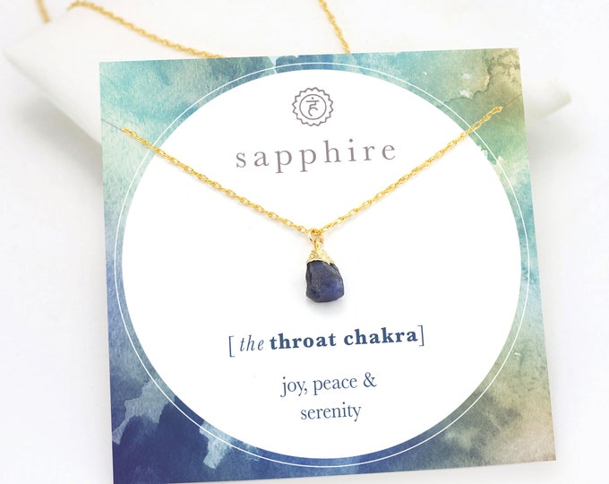 Raw Sapphire Necklace, Throat Chakra September Birthstone Genuine Gemstone, Wisdom Gift Necklace, Blue Sapphire Crystal Pendant Charm