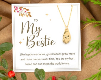 To My Bestie Personalized Christmas Gift Necklace, Gift under 20, Gold Dainty Minimalist Custom Engraved Initial Necklace for Best Friend