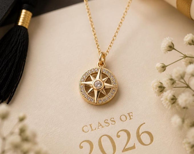 Graduation Gift Compass Necklace, Class of 2026, Inspirational Jewelry, Gift for Her