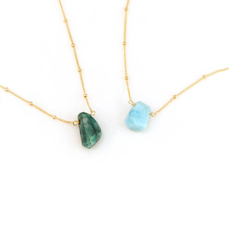Dainty Stone Pendant Necklace, Simple Genuine Gemstone Necklace, Satellite Chain Choker, Real Birthstone Charm Jewelry, Birthday Gift Women image 1
