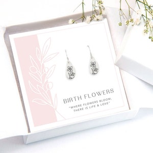 Family Birth Flower Earrings, Personalized Birthday Gift, Birthstone Generations Jewelry for Grandma Birth Month Floral Dangle image 6