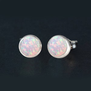 Oktober Geburtsstein Opal Ohrringe, weißer Opal Sterling Silber Ohrstecker, minimalistische Ohrringe, Brautjungfer Geschenk, Geburtstags Schmuck für Sie