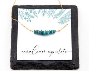 Cerulean Blue Apatite Choker, Beaded Blue Gemstone Necklace, Birthday Gift for Her, Colorful Raw Crystals, Handmade Jewelry Stocking Stuffer